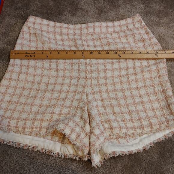 Ann Taylor Size 8 Tweed Shorts Pink White Square Zipper Side Pockets Pastel - Picture 6 of 11